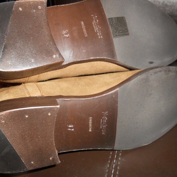 YSL Yves Saint Laurent CHYC Suede Knee High Flat Boots Tobacco Brown - Picture 9 of 10